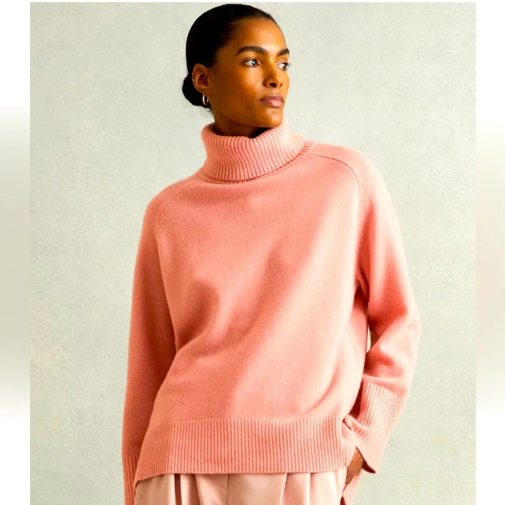 NWT Reiss Eliza Cashmere & Wool Sweater roll neck soft pink small turtleneck - Picture 3 of 9